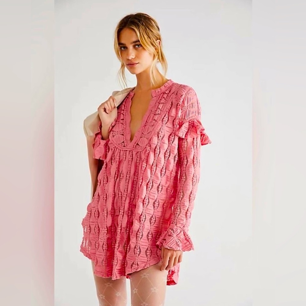 Free People Candy Shop Lace Tunic Pink